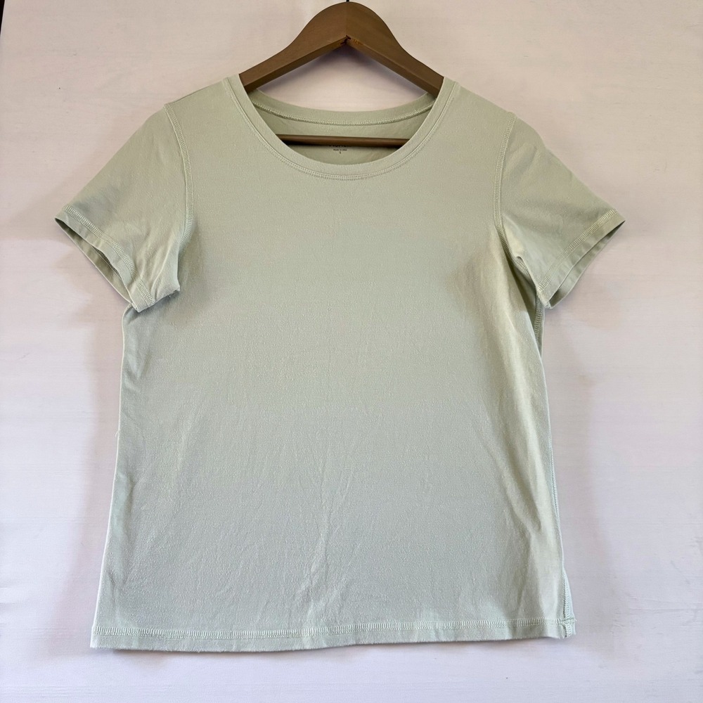 Eileen Fisher Womens Sage Green Organic Cotton Short Sleeve Tee Shirt S T0225M